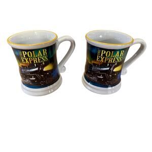 Set of 2 Polar Express “Believe”12oz Ceramic 3D Train Hot Chocolate Mugs